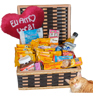 Cesta Bau De Cafe Da Manhã Chocolate Presente Aniversario Pelucia Coração