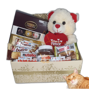 Cesta De Chocolate Presente Pelucia Ursinho Ferrero