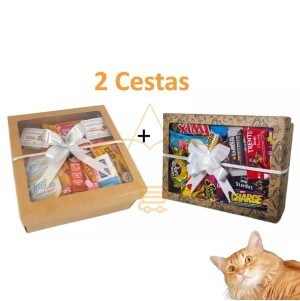 1 Cesta Café Da Manhã + 1 Cesta De Chocolate Caixas Presente
